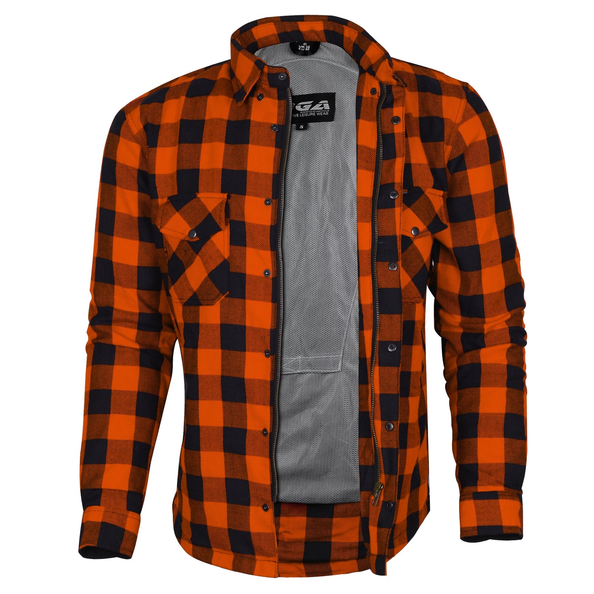 Bikers Gear Australia Exo Protective Motorcycle Flannel Shirts Orange/Black - Premium Men Protective Shirts - Just £68.98! Shop now at Australian Bikers Gear