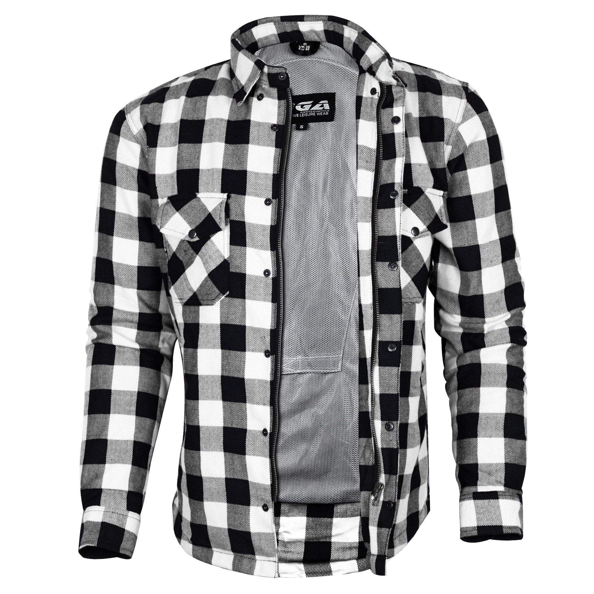 Bikers Gear Australia Exo Protective Motorcycle Flannel Shirts White/Black - Premium Men Protective Shirts - Just £68.98! Shop now at Australian Bikers Gear