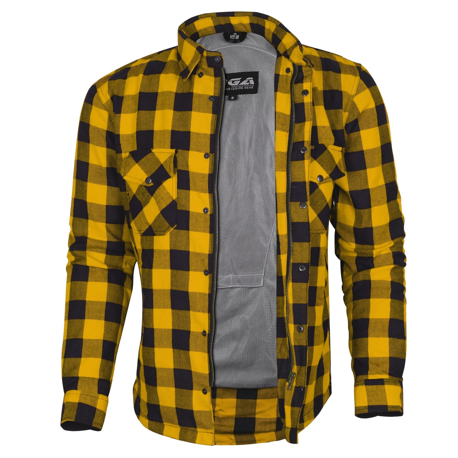 Bikers Gear Australia Exo Protective Motorcycle Flannel Shirts Yellow - Premium Men Protective Shirts - Just £68.98! Shop now at Australian Bikers Gear