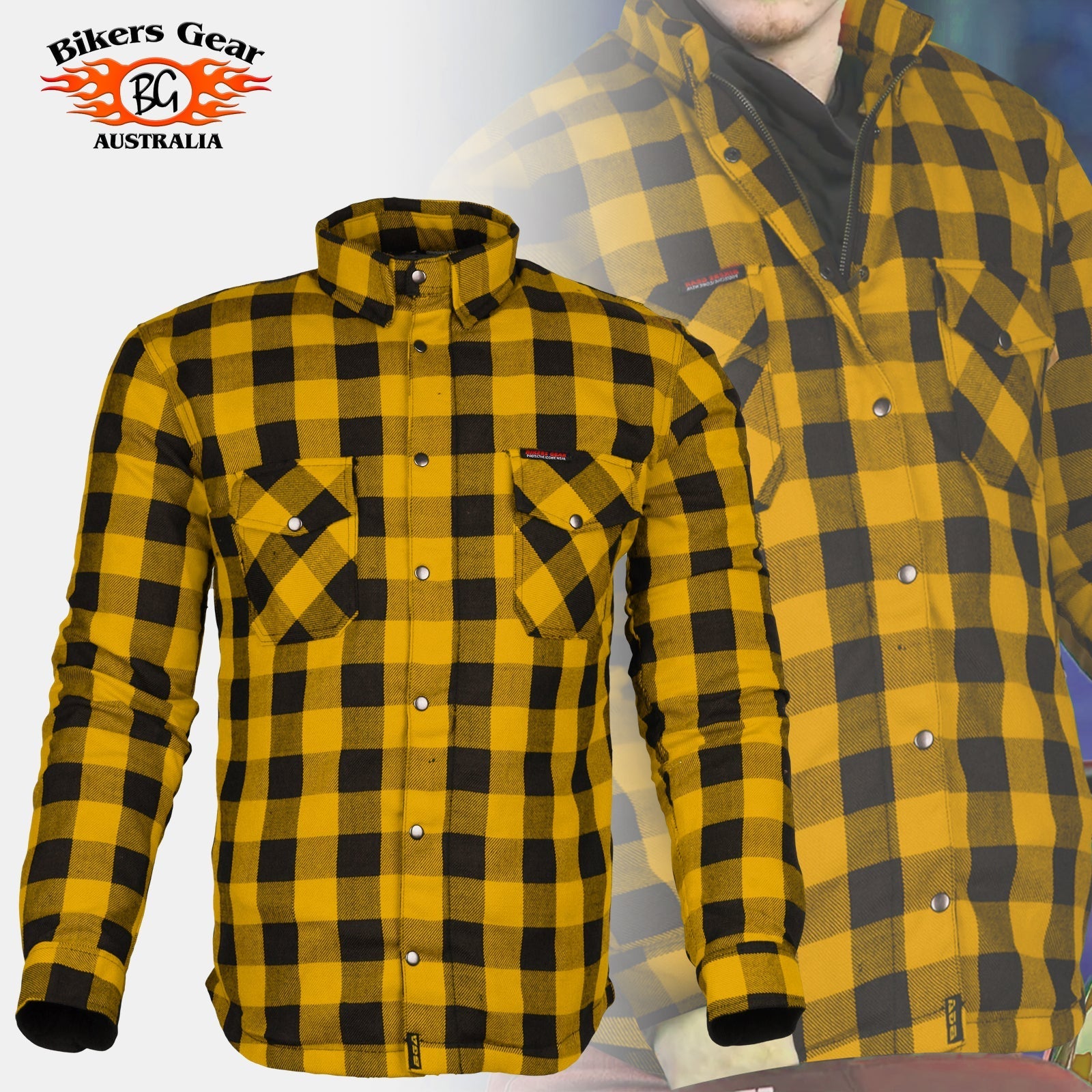 Bikers Gear Australia Exo Protective Motorcycle Flannel Shirts Yellow - Premium Men Protective Shirts - Just £68.98! Shop now at Australian Bikers Gear