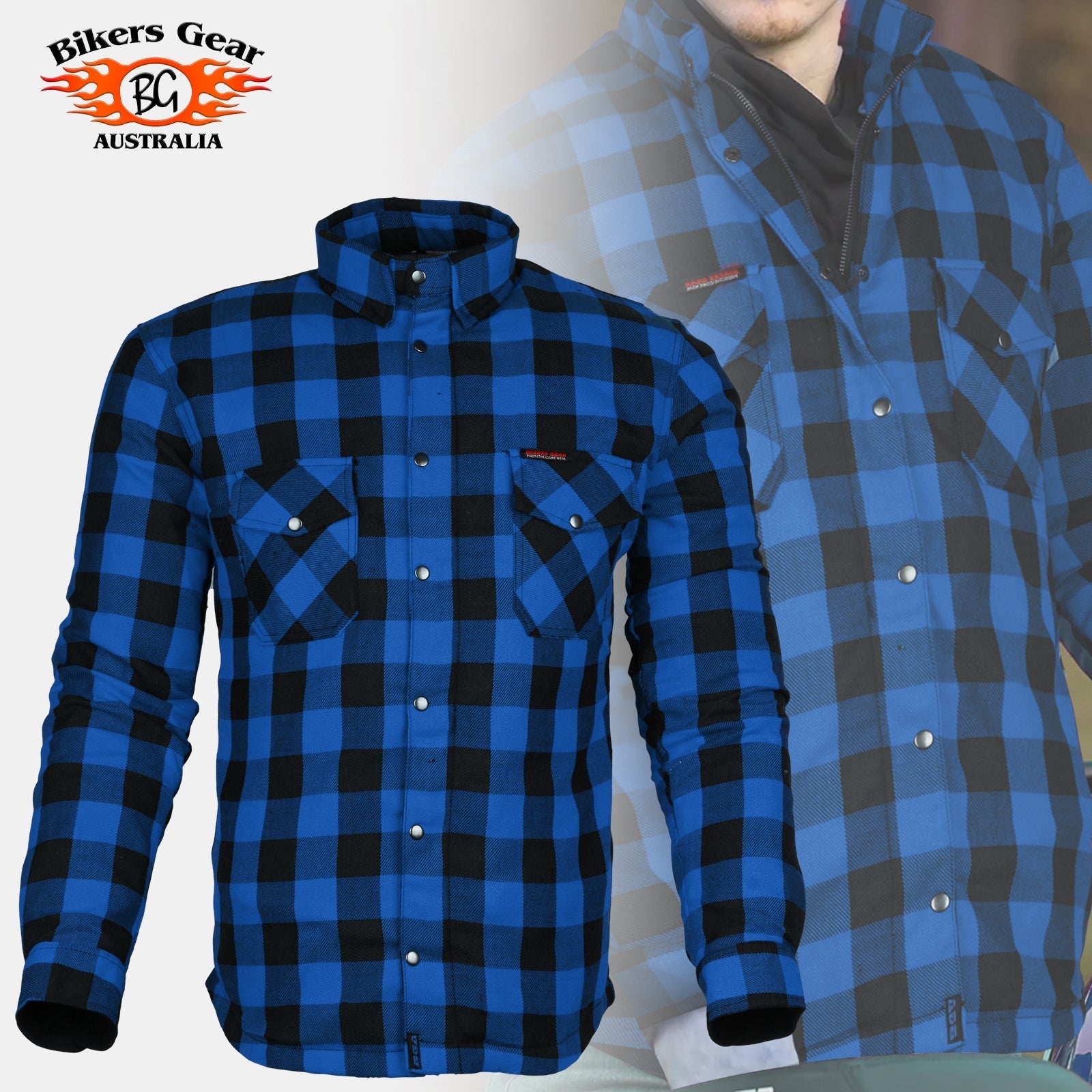 Bikers Gear Australia Exo Protective Motorcycle Flannel Shirts Blue/Black - Premium Men Protective Shirts - Just £68.98! Shop now at Australian Bikers Gear