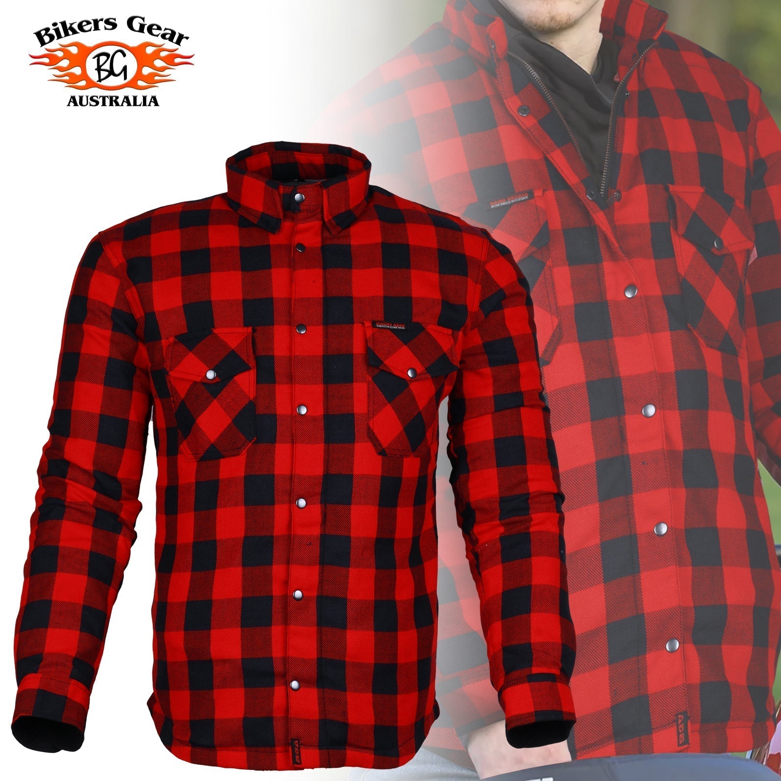 Bikers Gear Australia Exo Protective Motorcycle Flannel Shirts Red/Black - Premium Men Protective Shirts - Just £68.98! Shop now at Australian Bikers Gear