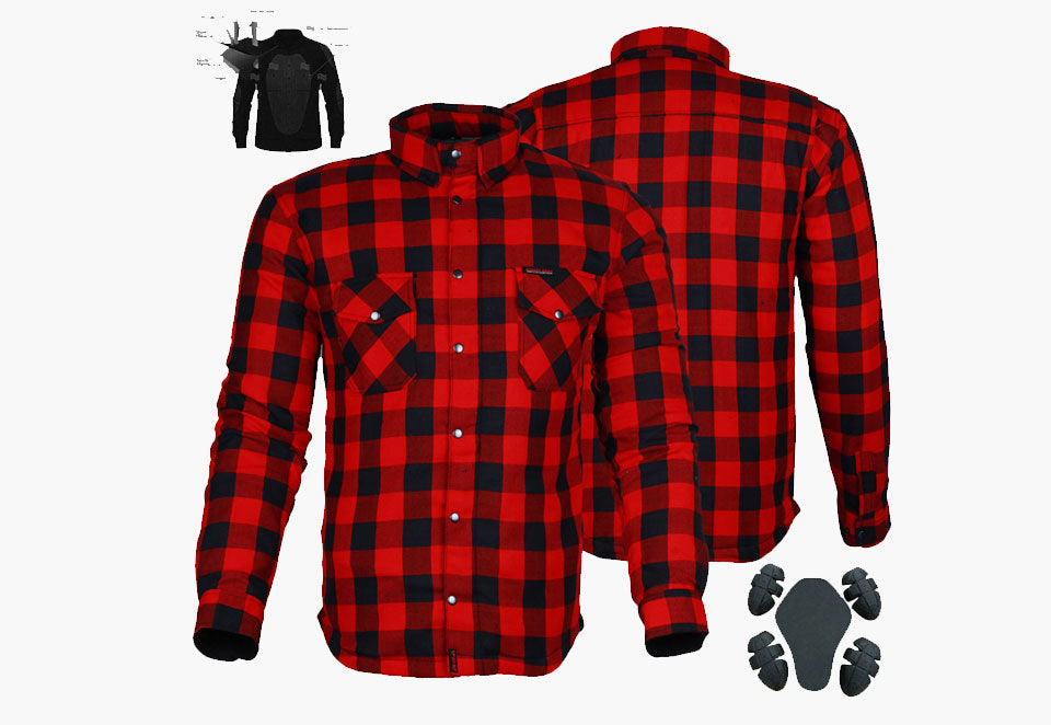 Bikers Gear Australia Exo Protective Motorcycle Flannel Shirts Red/Black - Premium Men Protective Shirts - Just £68.98! Shop now at Australian Bikers Gear