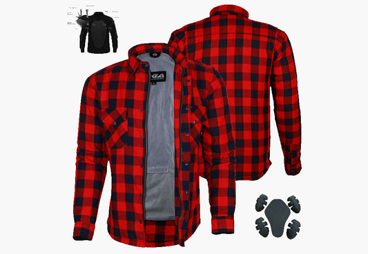 Bikers Gear Australia Exo Protective Motorcycle Flannel Shirts Red/Black - Premium Men Protective Shirts - Just £68.98! Shop now at Australian Bikers Gear