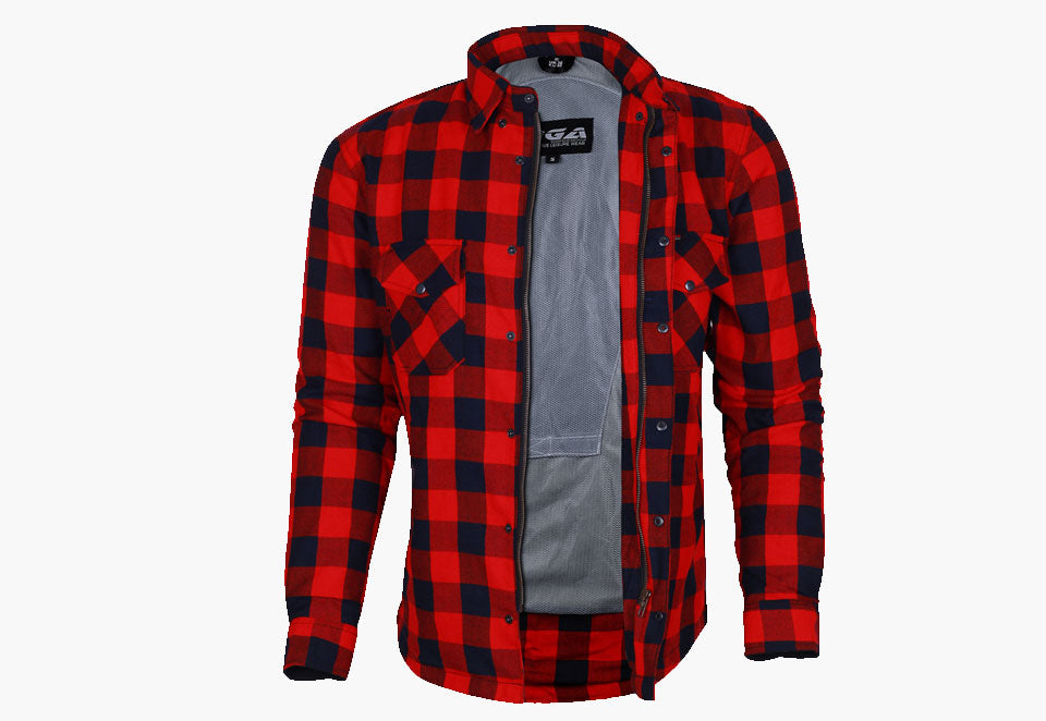 Bikers Gear Australia Exo Protective Motorcycle Flannel Shirts Red/Black - Premium Men Protective Shirts - Just £68.98! Shop now at Australian Bikers Gear