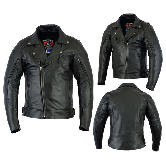 Motorcycle Brando No Buckle Leather Jacket Removable CE armour